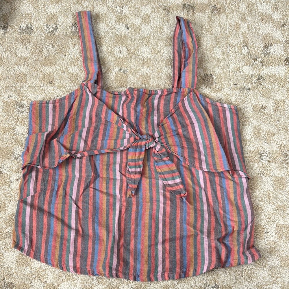 Pink and Blue Sleeveless Tie Front Tank Top